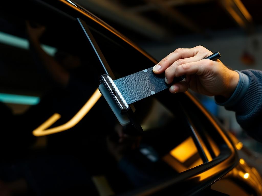Aplicação de película automotiva no vidro lateral de um carro